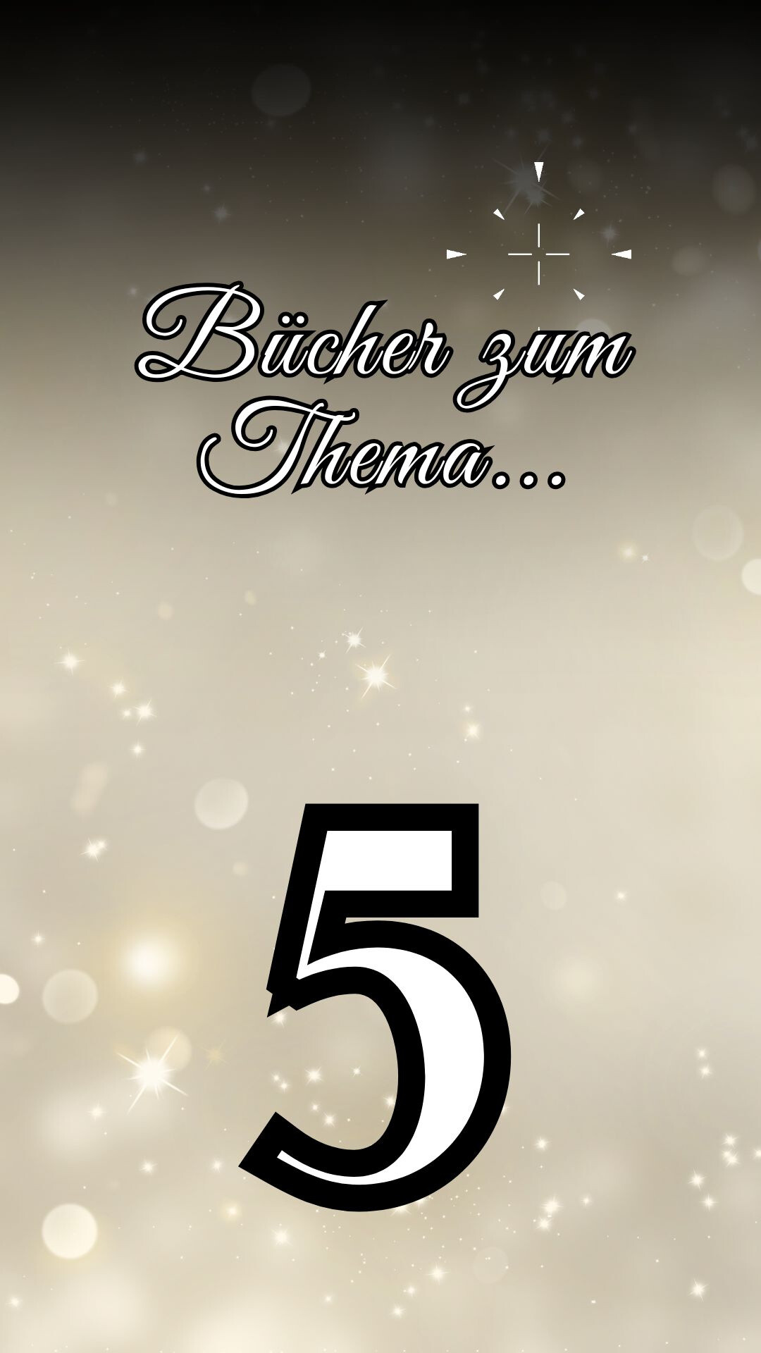 Ein Hintergrund mit einem sanften Farbverlauf von dunklem zu hellem Beige, durchsetzt mit funkelnden Lichtpunkten, die wie Sterne aussehen. In der oberen Hälfte steht in geschwungener Schrift