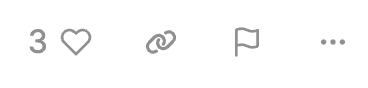 Aktionsleiste eines Beitrags in der EnableMe Community mit der Anzahl von 3 Likes und einem Herz-Symbol zum Liken, einem Link-Symbol zum Teilen, einem Flaggen-Symbol zum Melden sowie einem Drei-Punkte-Menü für weitere Optionen.