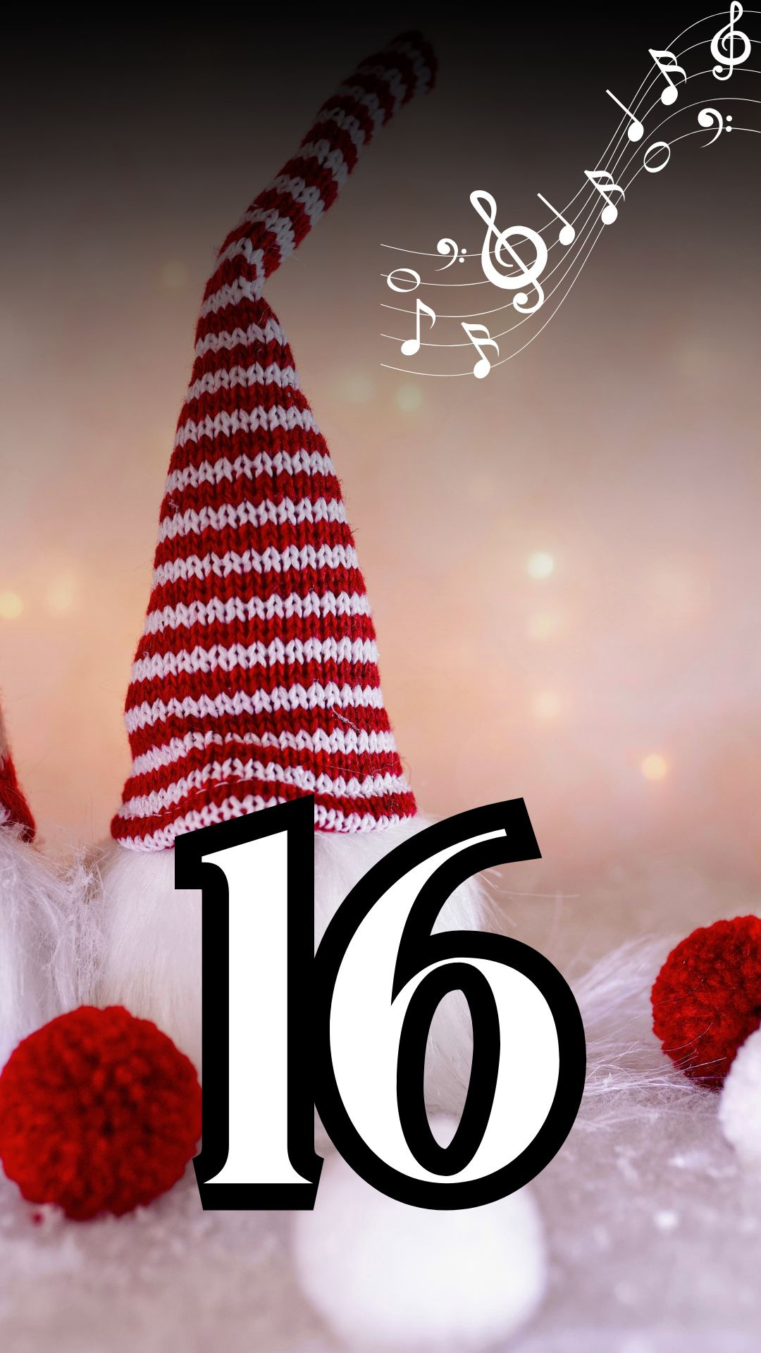 Eine rot-weiß gestreifte Strickmütze mit einer hohen, spitzen Form. Unterhalb des Hutes befindet sich eine große Zahl